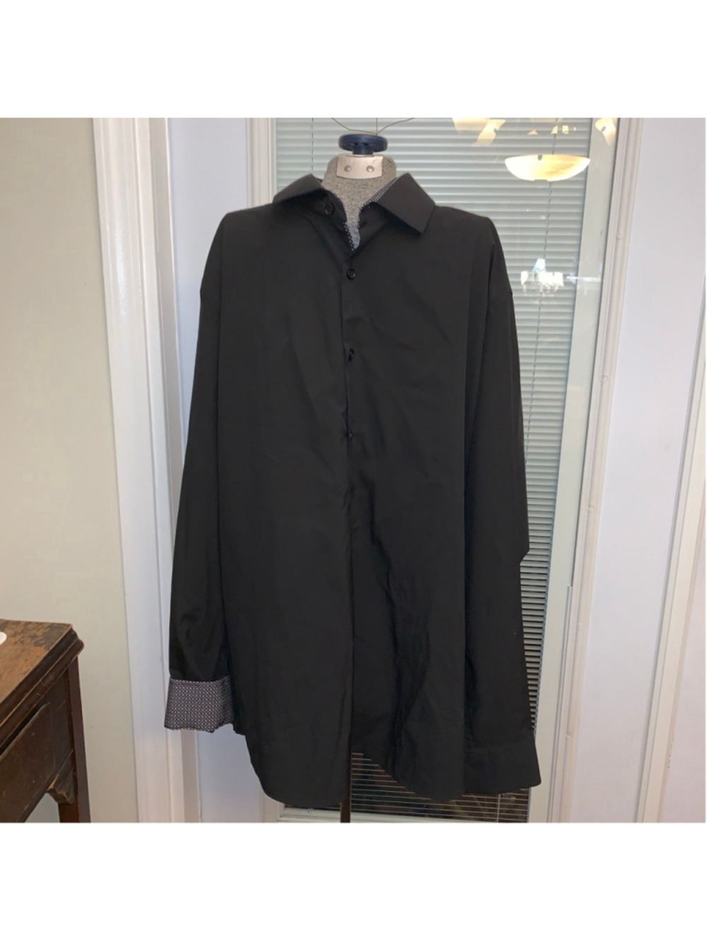 Men's TOM BAINE Black Slim Fit Dress Shirt Neck 17.5